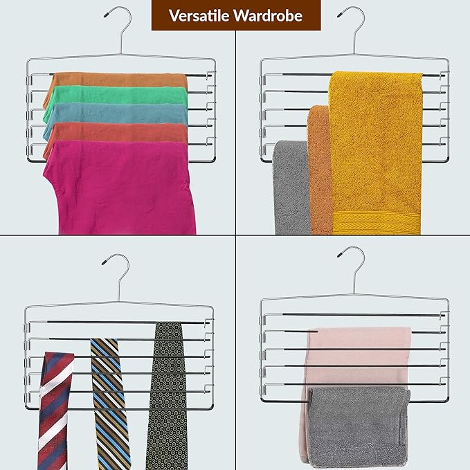 6-Tier Swing-Arm Pants Hanger with Foam Padding, Removable Arms