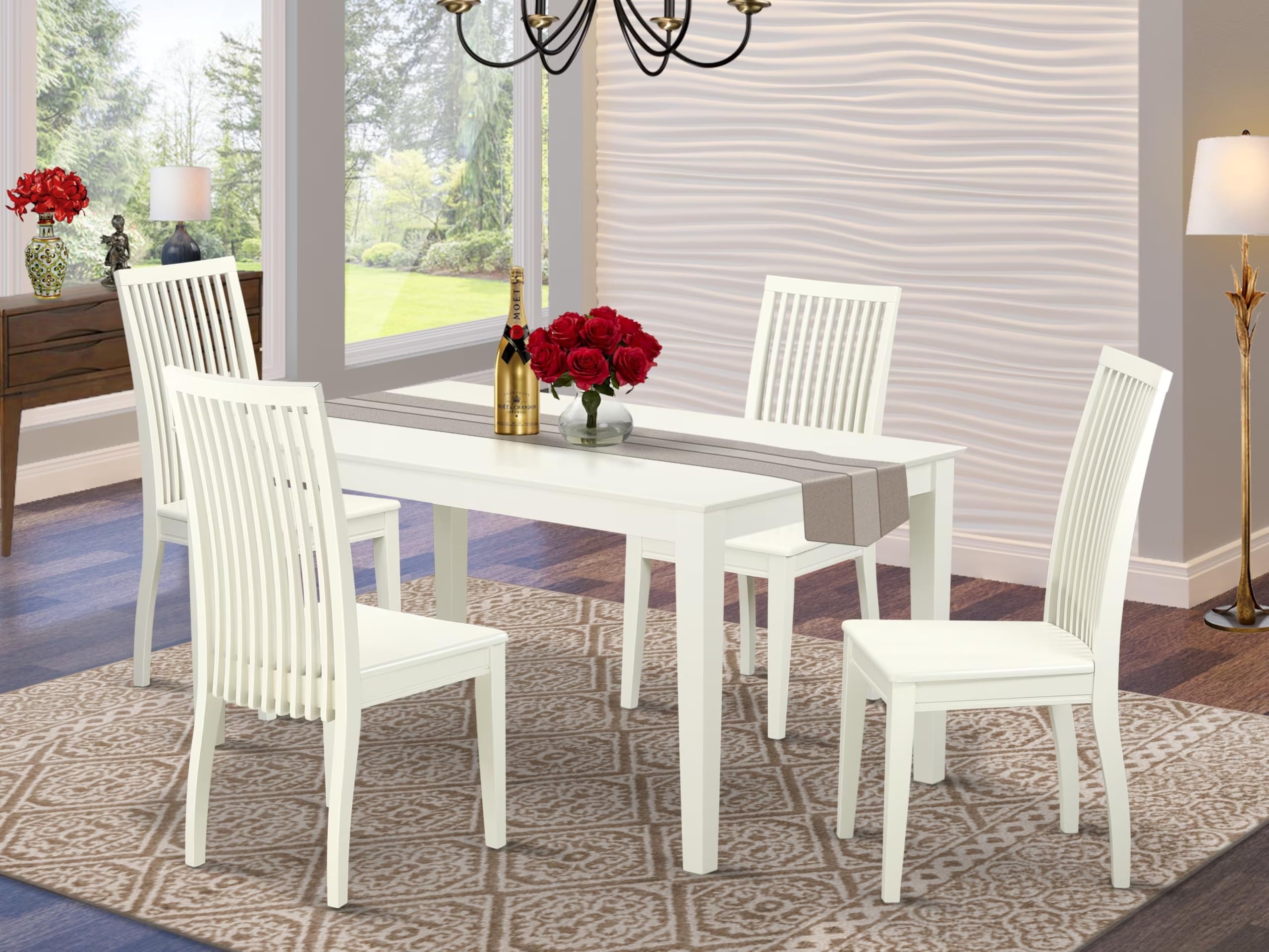 East West Furniture CAIP5-LWH-W 5 Piece Dining Set Includes a Rectangle Dinner Table and 4 Kitchen Dining Chairs, 36x60 Inch, Linen White