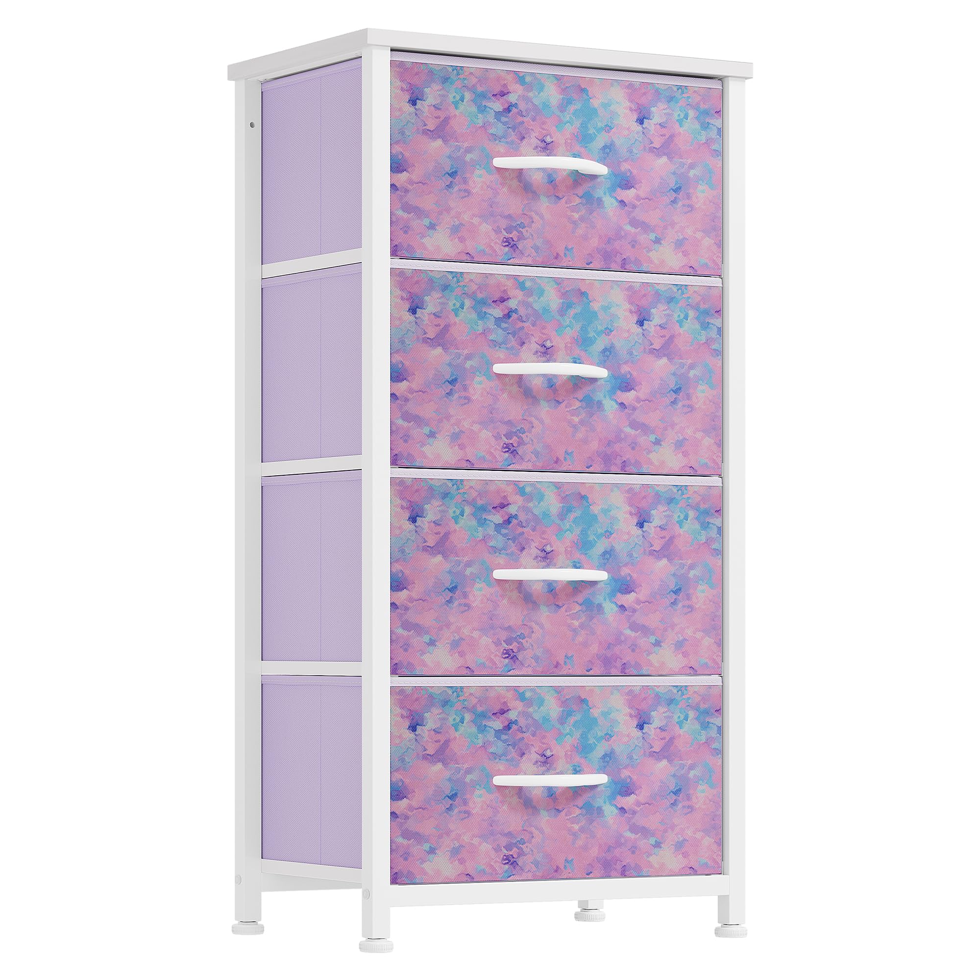 Dwvo Dresser With 4 Drawers - Storage Tower Unit, Kids Dresser For Bedroom, Living Room, Closets - Sturdy Steel Frame, Wooden Top & Easy Pull Fabric Bins,Purple