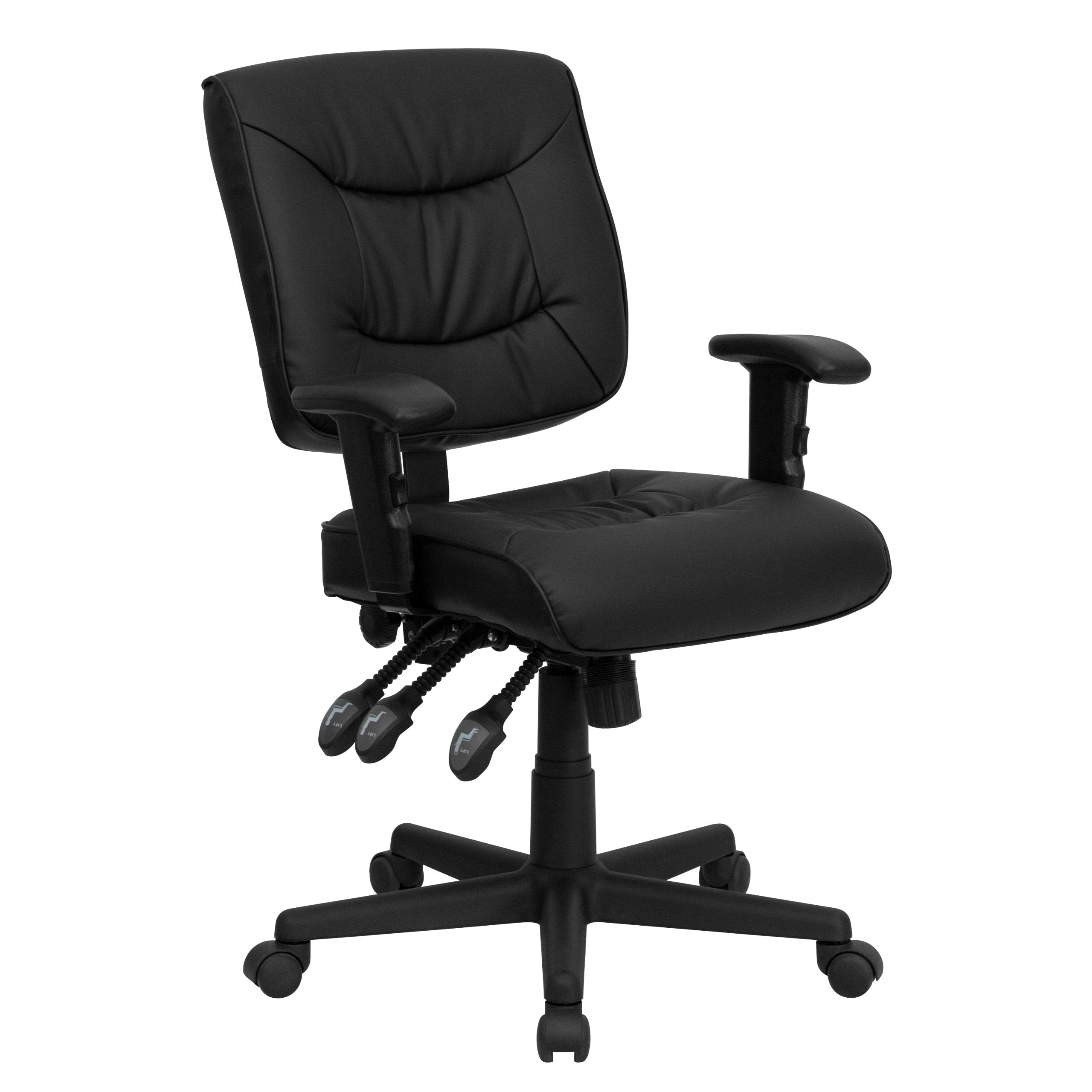 Flash Furniture Cole Mid-Back Black LeatherSoft Multifunction Swivel Ergonomic Task Office Chair with Adjustable Arms
