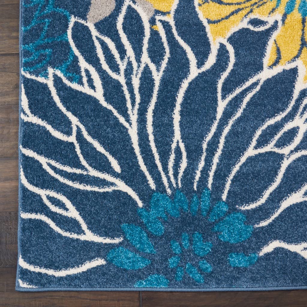 HomeRoots 100% Polypropylene 2’ x 10’ Blue Tropical Flower Runner Rug