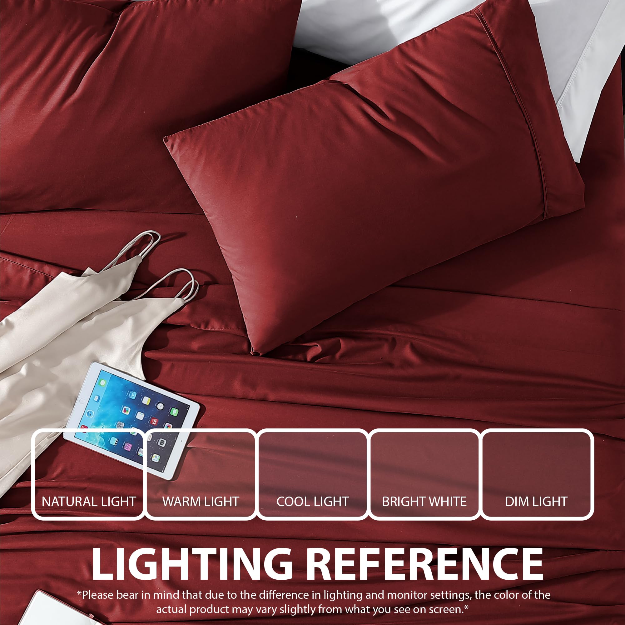 Cathay Home Essentials Ultra Soft Hypoallergenic Wrinkle Resistant Double Brushed Microfiber Bedding Sheet Set, Burgundy, California King