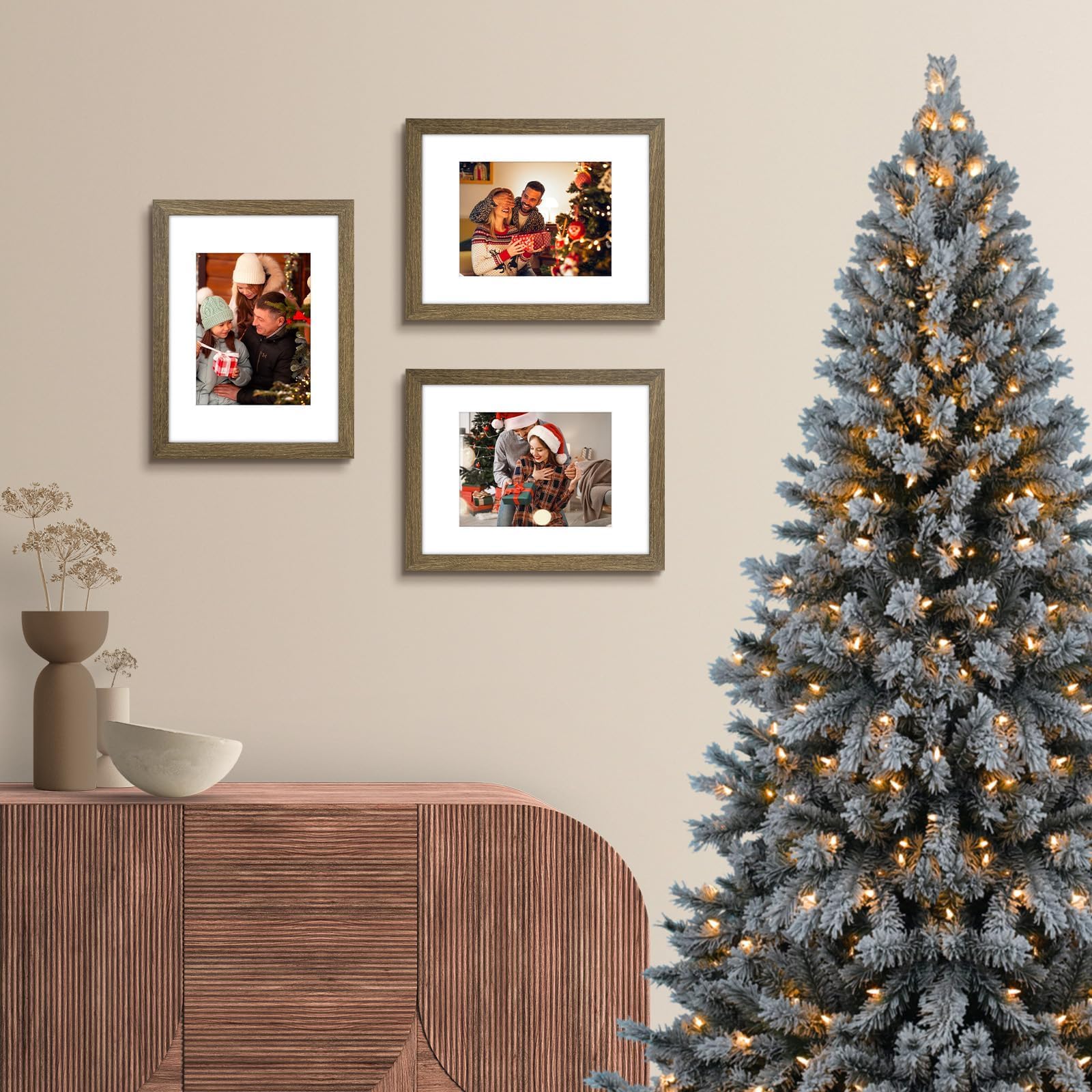 Auear, 9X12 Picture Frames Set Of 6, With Mat For 6X8 Or 9X12 Without Mat, Composite Wood Gallery Photo Frames With Plexiglass,
