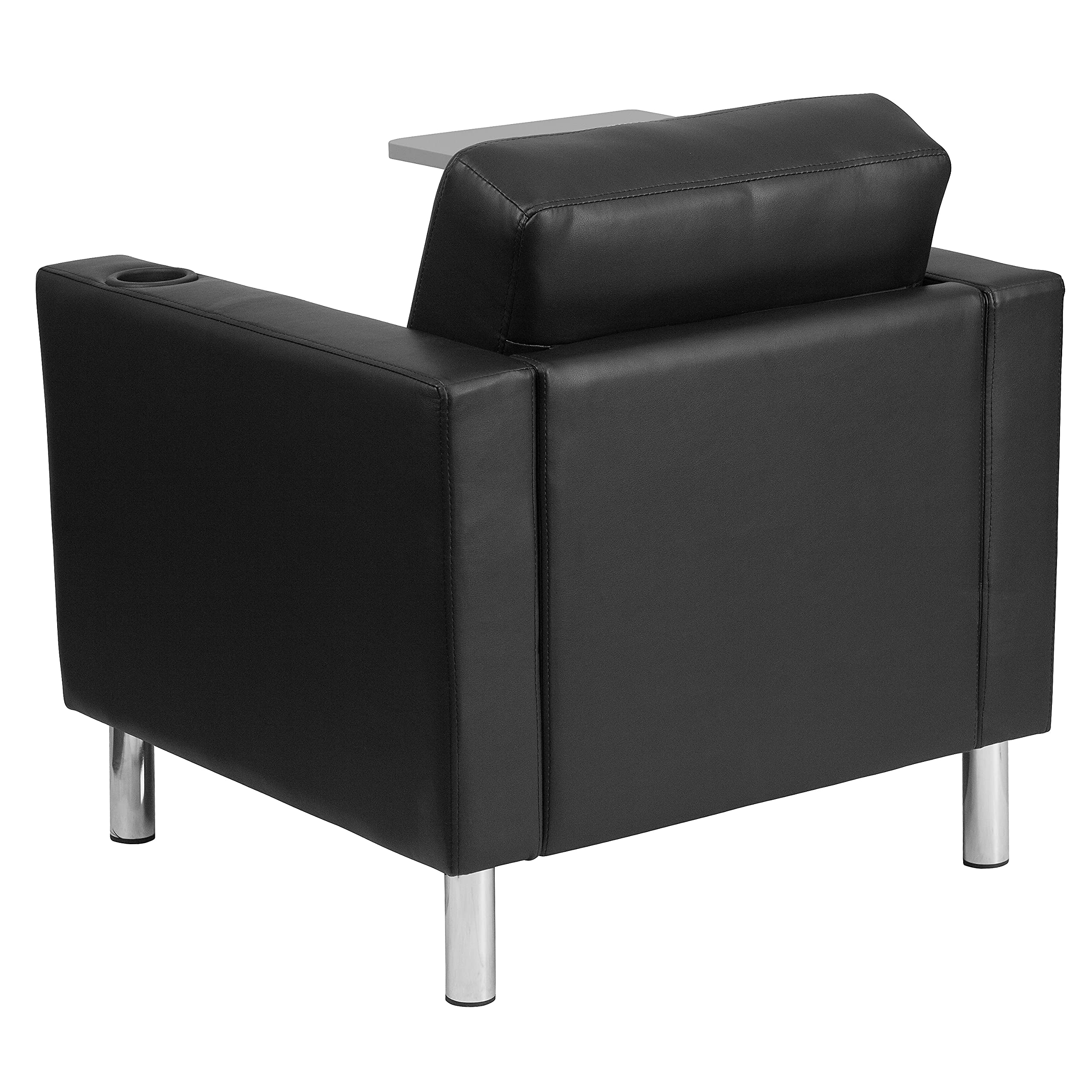Flash Furniture George Black Leathersoft Guest Chair With Tablet Arm, Tall Chrome Legs And Cup Holder