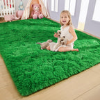 Arogan Luxury Soft Shaggy Rugs Carpets, 3X5 Feet Bedroom Rug Indoor Plush Area Rugs For Living Room, Green Fluffy Rug For Kids G