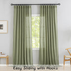 Donren Sage Green Linen Back Tab Curtains 132 Inches Extra Long Ceiling To Floor For Villa Farmhouse,2 Panels Hooks Belt Pinch Pleated Easy Sliding Curtains Light Filtering Semi Privacy Sheer Drapres