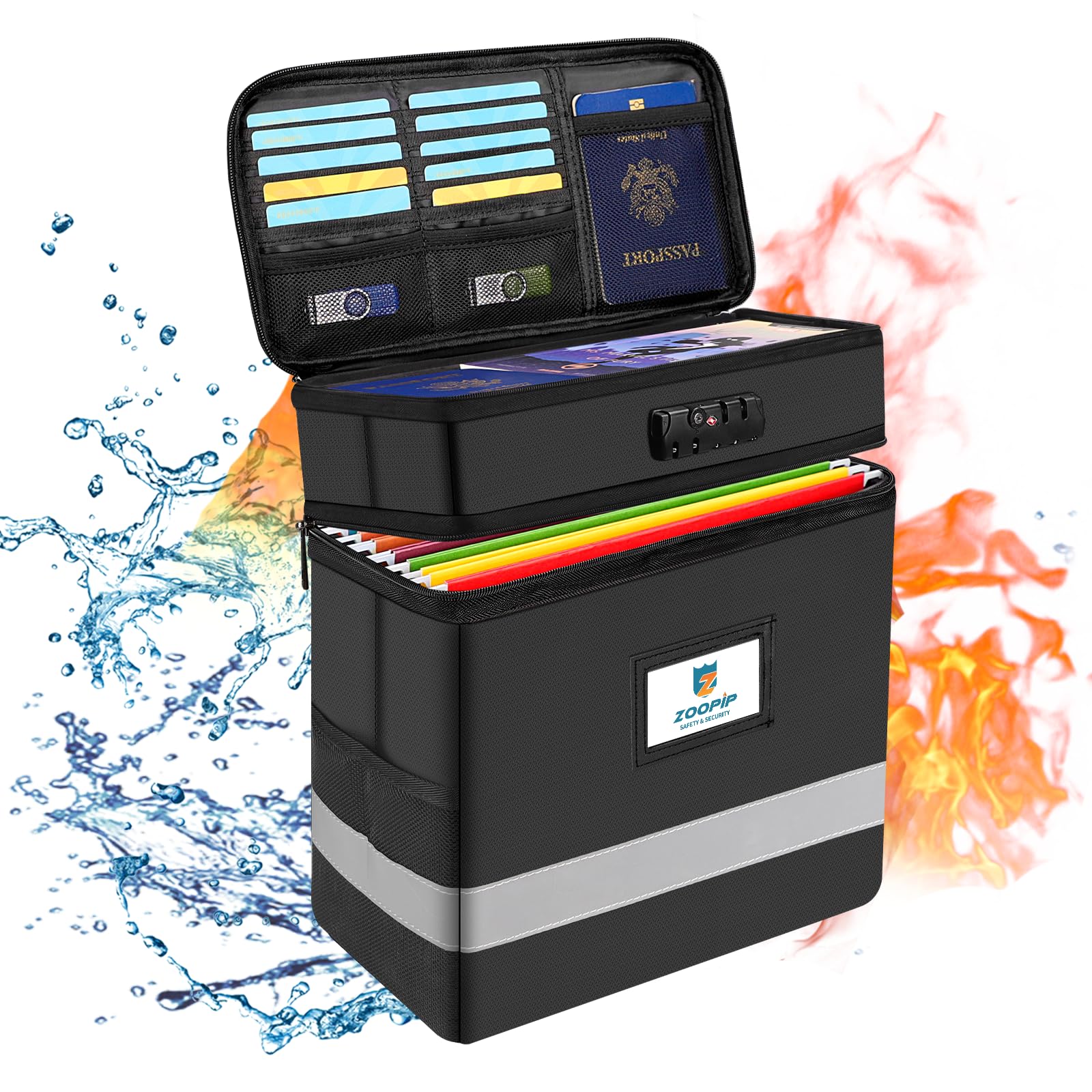 Zoopip Fireproof File Box With Lock, 2 Layer Document Box Storage Organizer, Suitable For Hanging File Folders In Letter Size, C