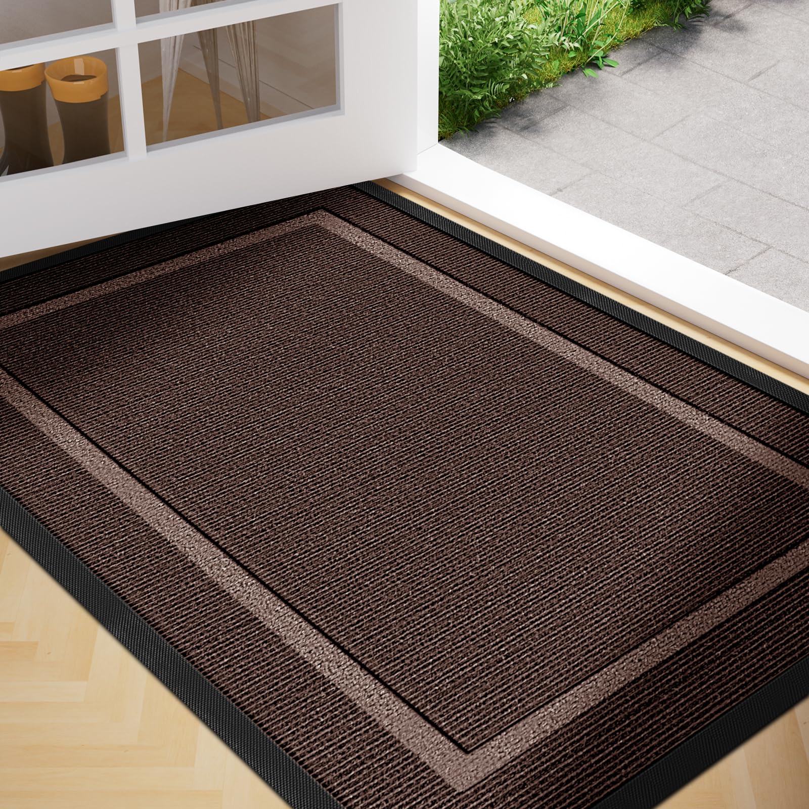 Front Door Mat Outside Entrance Indoor Doormat 36'X24', Waterproof All-Season All-Weather Entryway Mat, Natural Rubber Outdoor