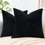 Decoruhome Couch Throw Pillow Covers 18X18 Set Of 2, Decorative Soft Chenille Solid Dyed Pillow Covers For Sofa Bed Living Room, Black
