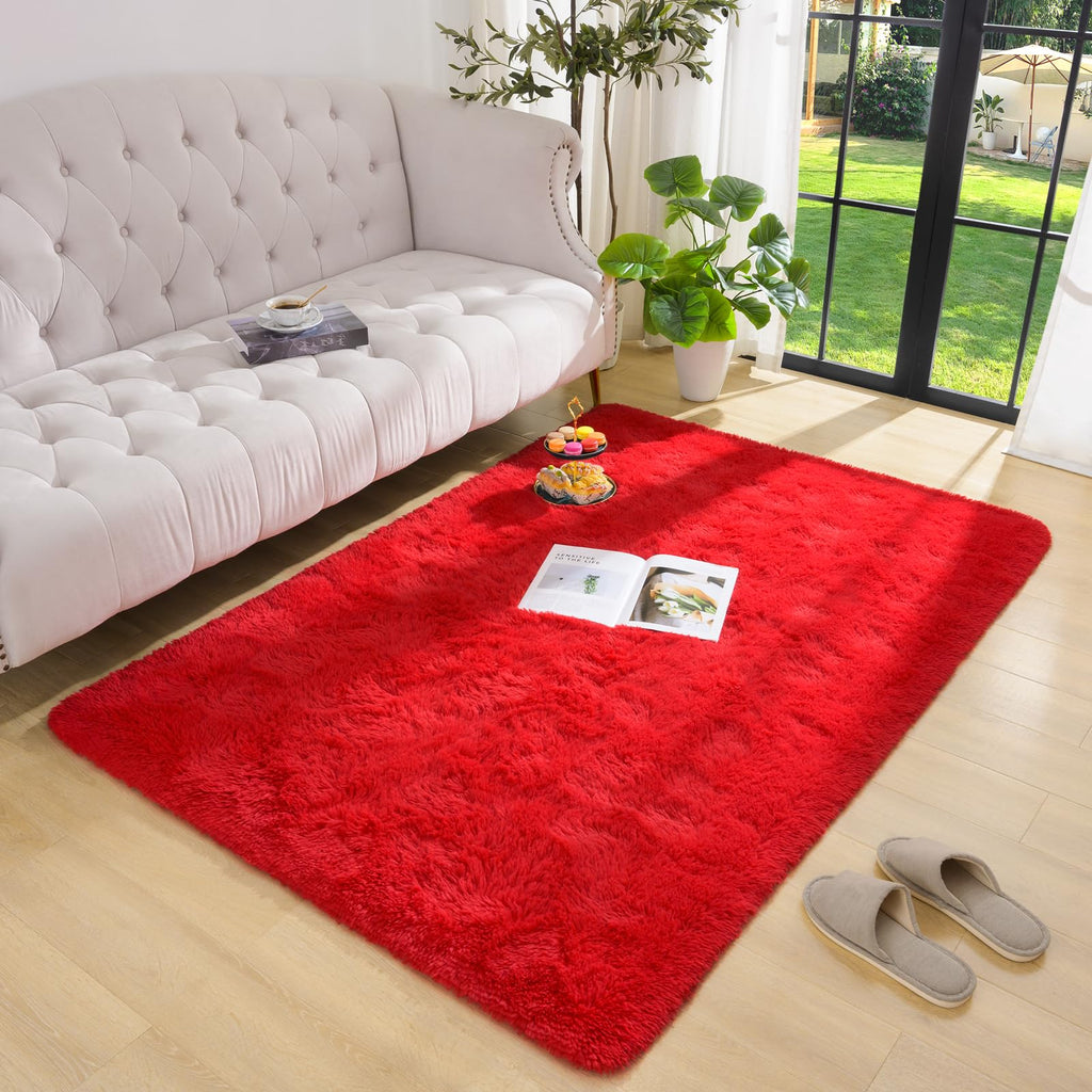 Detum Red Rug 4X6 Rugs For Bedroom Fluffy Christmas Area Rug Soft Living Room Shag Rug Large Furry Rug Washable And Nonslip Carp