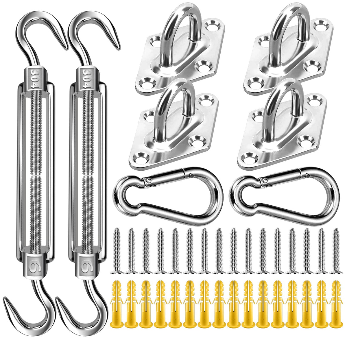 Fzeneast Shade Sail Hardware, 6 Inch 304 Marine Grade Stainless Steel Sun Shade Hardware Kit For Triangle/Rectangle/Square Sun Shade Sails Installation (40 Pcs)