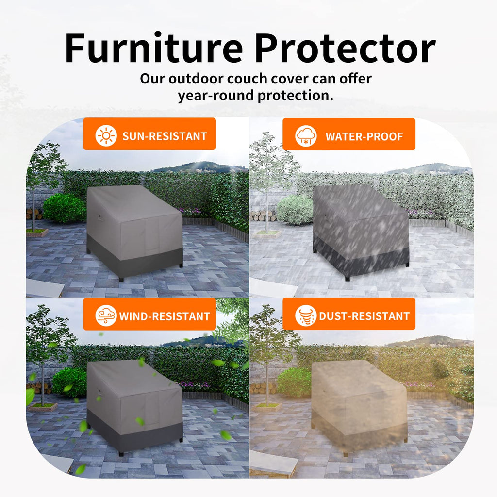 Easy-Going Waterproof Deep Seat Outdoor Lounge Chair Cover, Heavy Duty Patio Couch Cover, Windproof Outdoor Furniture Cover With Air Vent (2 Pack-33.5Wx40Dx36H Inch, Gray/Dark Gray)