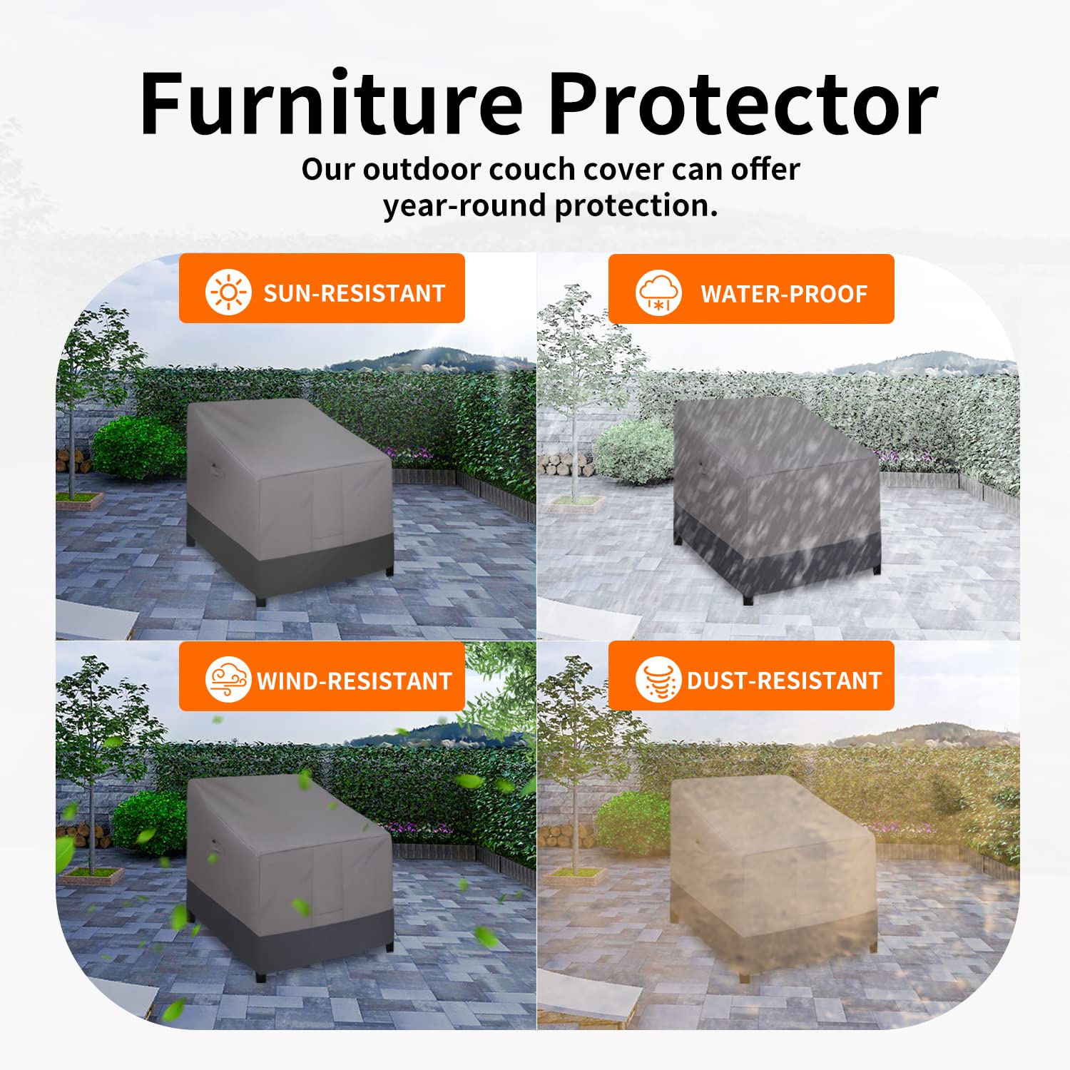 Easy-Going Waterproof Outdoor Lounge Chair Cover, Heavy Duty Patio Couch Cover, Windproof Outdoor Furniture Cover With Air Vent (2 Pack-35Wx38Dx31H Inch, Gray/Dark Gray)