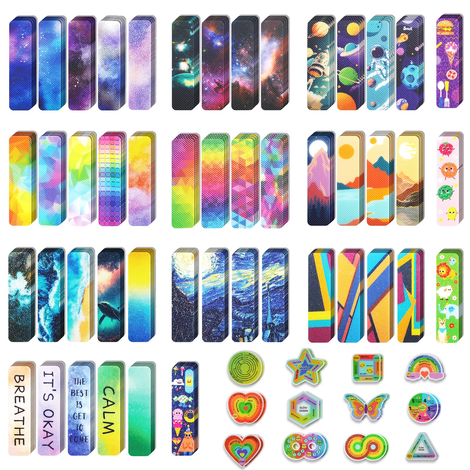 72 Pieces Anxiety Sensory Stickers With Storage Box - Calming Stickers 2 Textured Surface - Fidget Strips For Office & Classroom
