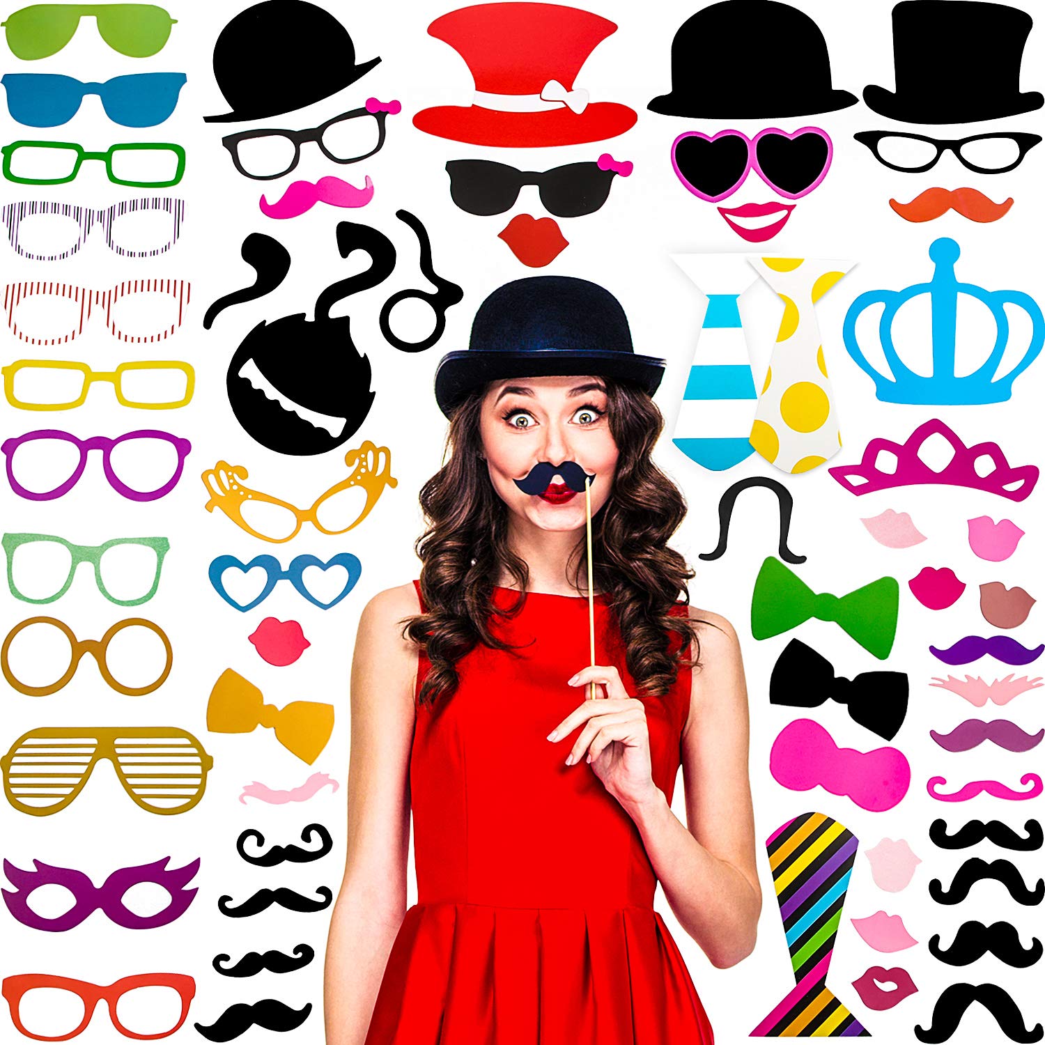 Gejoy 60 Pieces Photo Booth Props DIY Kit Graduation Funny Selfie Props Accessories for Wedding Prom Party Supplies Favors with 