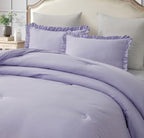 Chezmoi Collection Nora Lavender Comforter Set King Size 3-Piece Fluffy Soft Lightweight Bedding Ruffled Edge Trim Stone-Washed