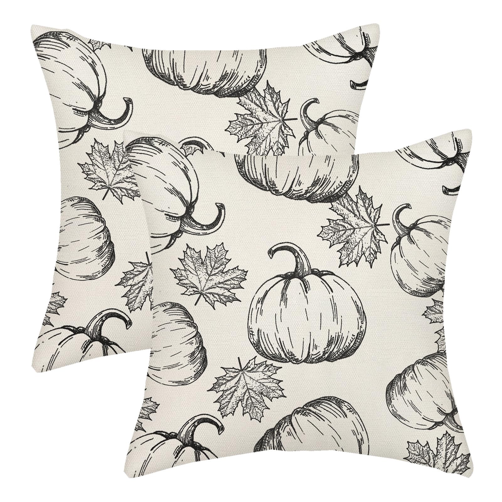 Fall Pillow Covers 18X18 Black Pumpkin Decor Throw Pillows Case For Couch Maple Leaves Autumn Harvest Thanksgiving Farmhouse Ind