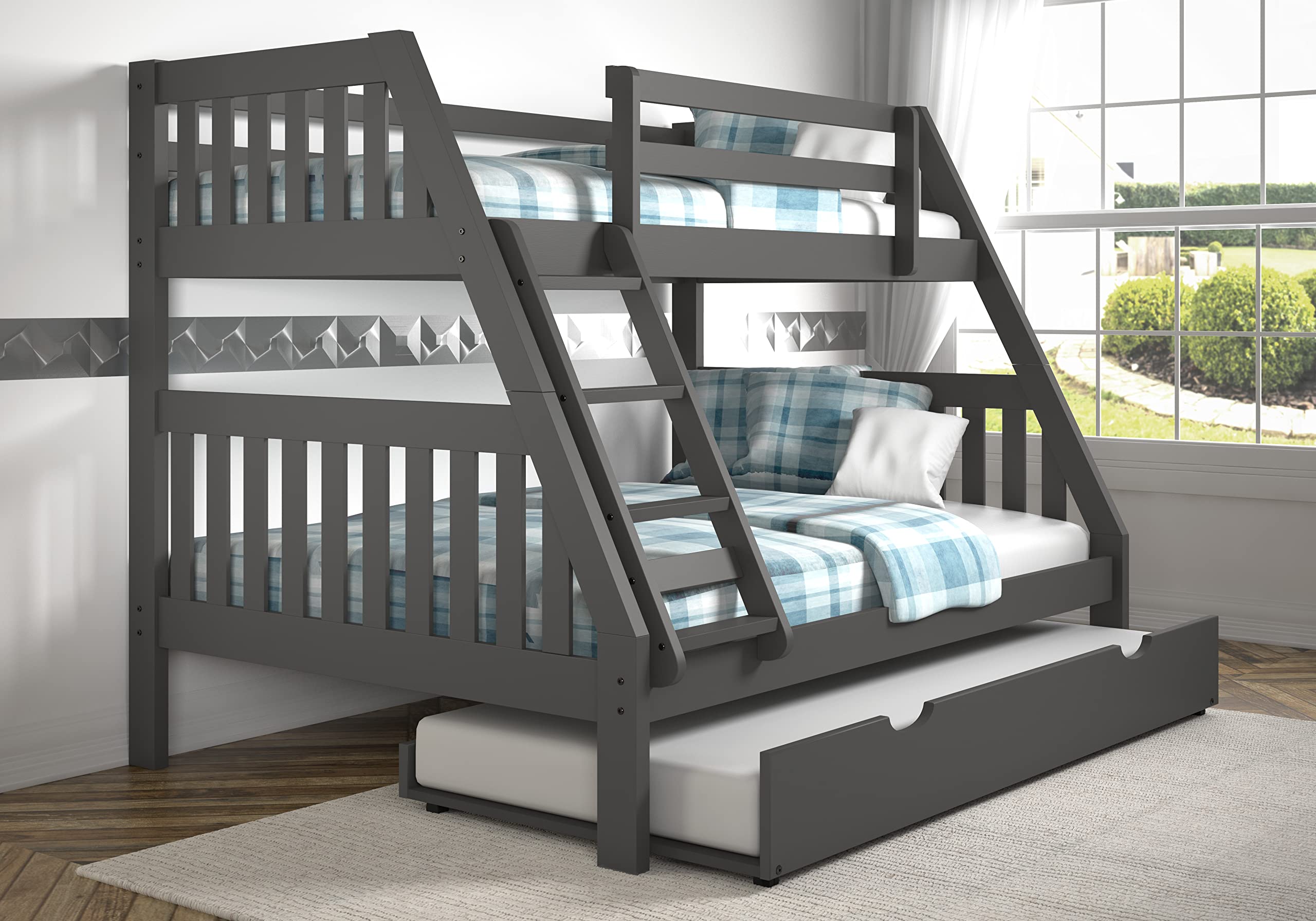 Donco Kids Austin Mission Twin Over Full Dark Grey Bunkbed With Twin Trundle