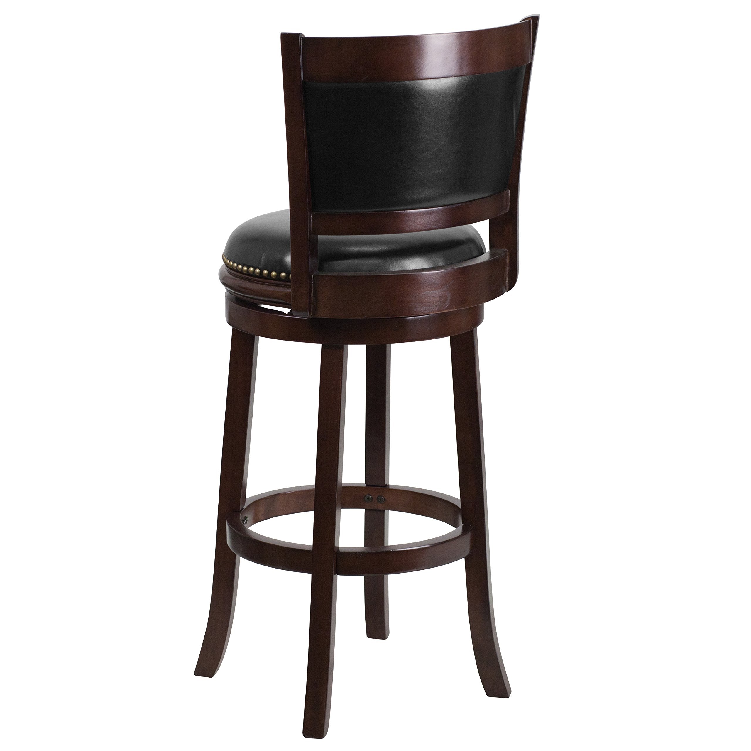 Flash Furniture 29'' Cappuccino Wood Barstool With Black Leather Swivel Seat - Thumbnail 2