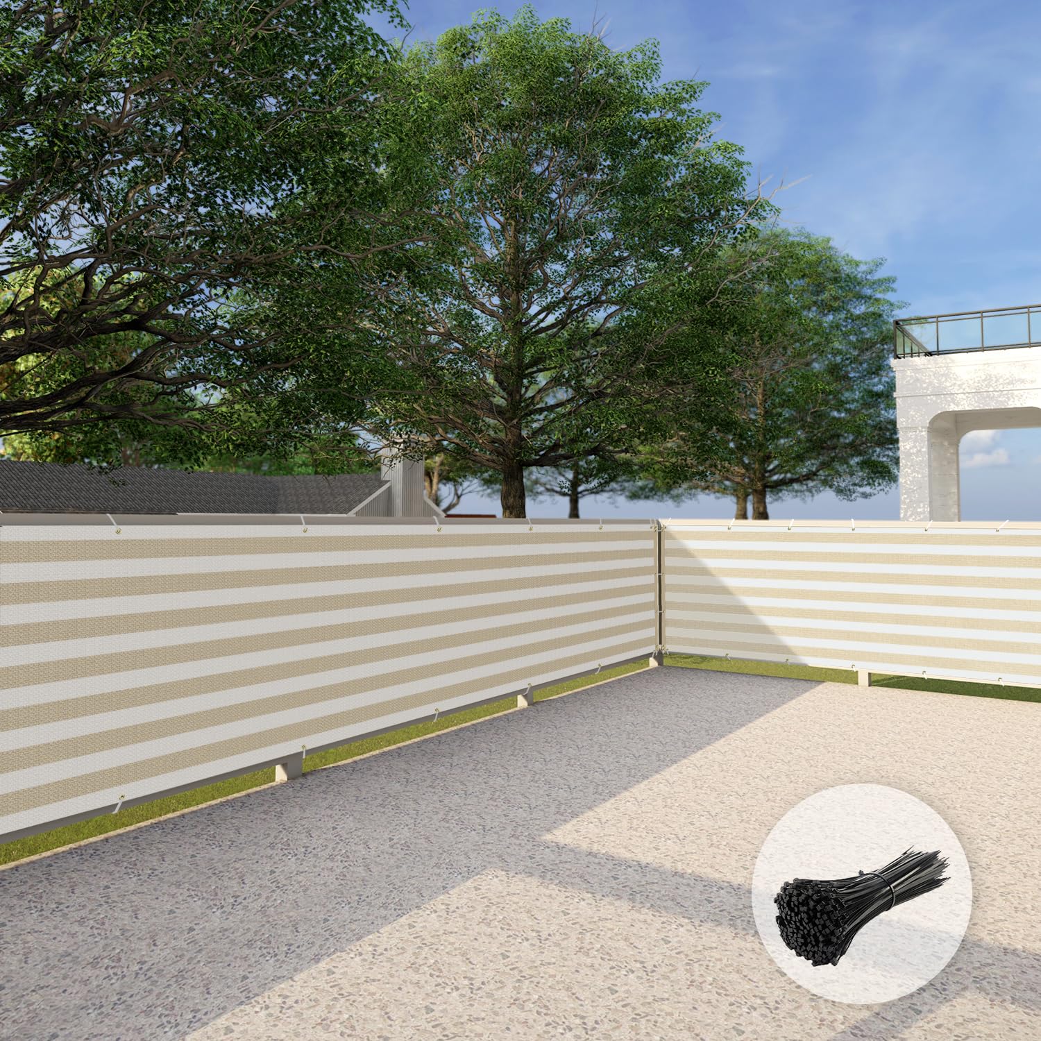 Patio Beige White Stripe 3' X 25' Privacy Screen Fence Balcony Fence Privacy Screen Deck Apartments Railing Cover Backyard Net M