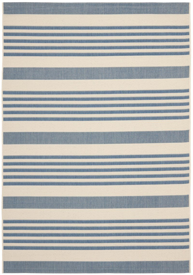 SAFAVIEH Courtyard Collection 6'7'' Round Beige/Blue CY6062 Stripe Indoor/ Outdoor Waterproof Easy-Cleaning Patio Backyard Mudro