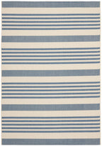 SAFAVIEH Courtyard Collection 6'7'' Round Beige/Blue CY6062 Stripe Indoor/ Outdoor Waterproof Easy-Cleaning Patio Backyard Mudro