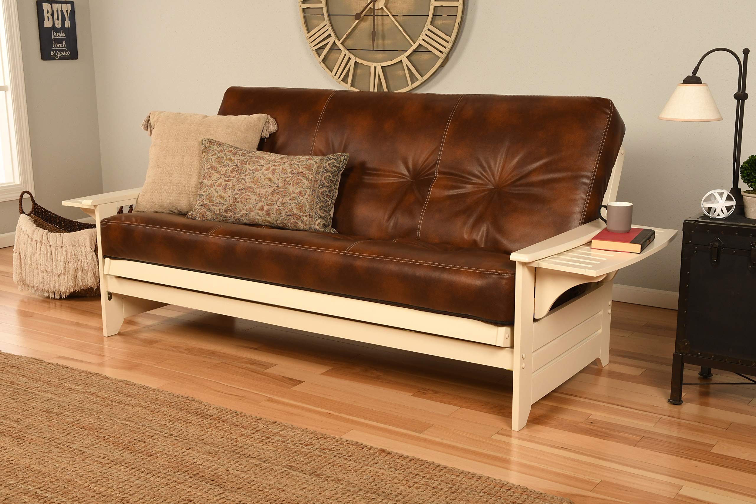 Kodiak Furniture Phoenix Full Futon With Oregon Trail Saddle Mattress, White