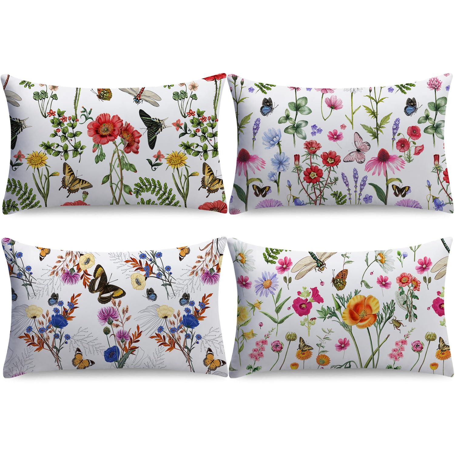 Nightwish Outdoor Waterproof Pillow Covers 12X20 Set Of 4 Spring Summer Decorative Floral Throw Pillow Covers Farmhouse Sofa Cou