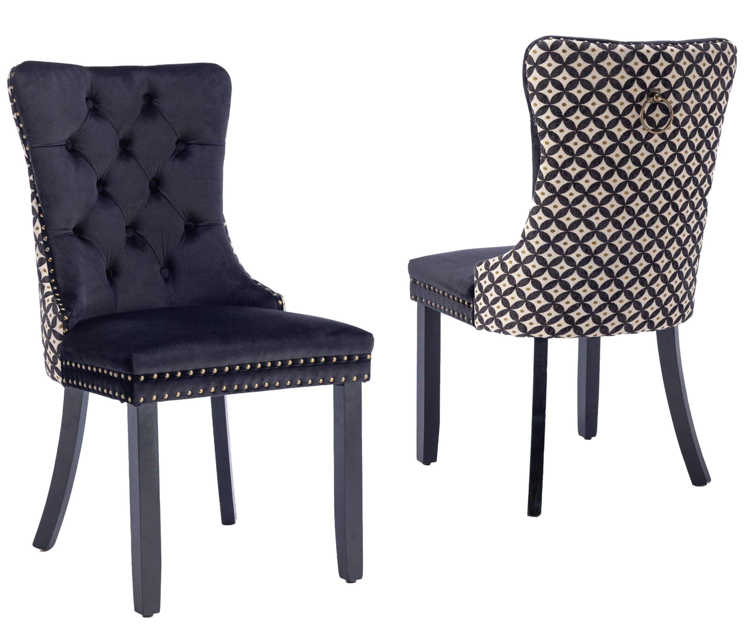Lktart Tufted Dining Chairs Set Of 2, Velvet Dining Room Chair With Nailhead Ring Pull Trim, Upholstered Dining Chair With Solid