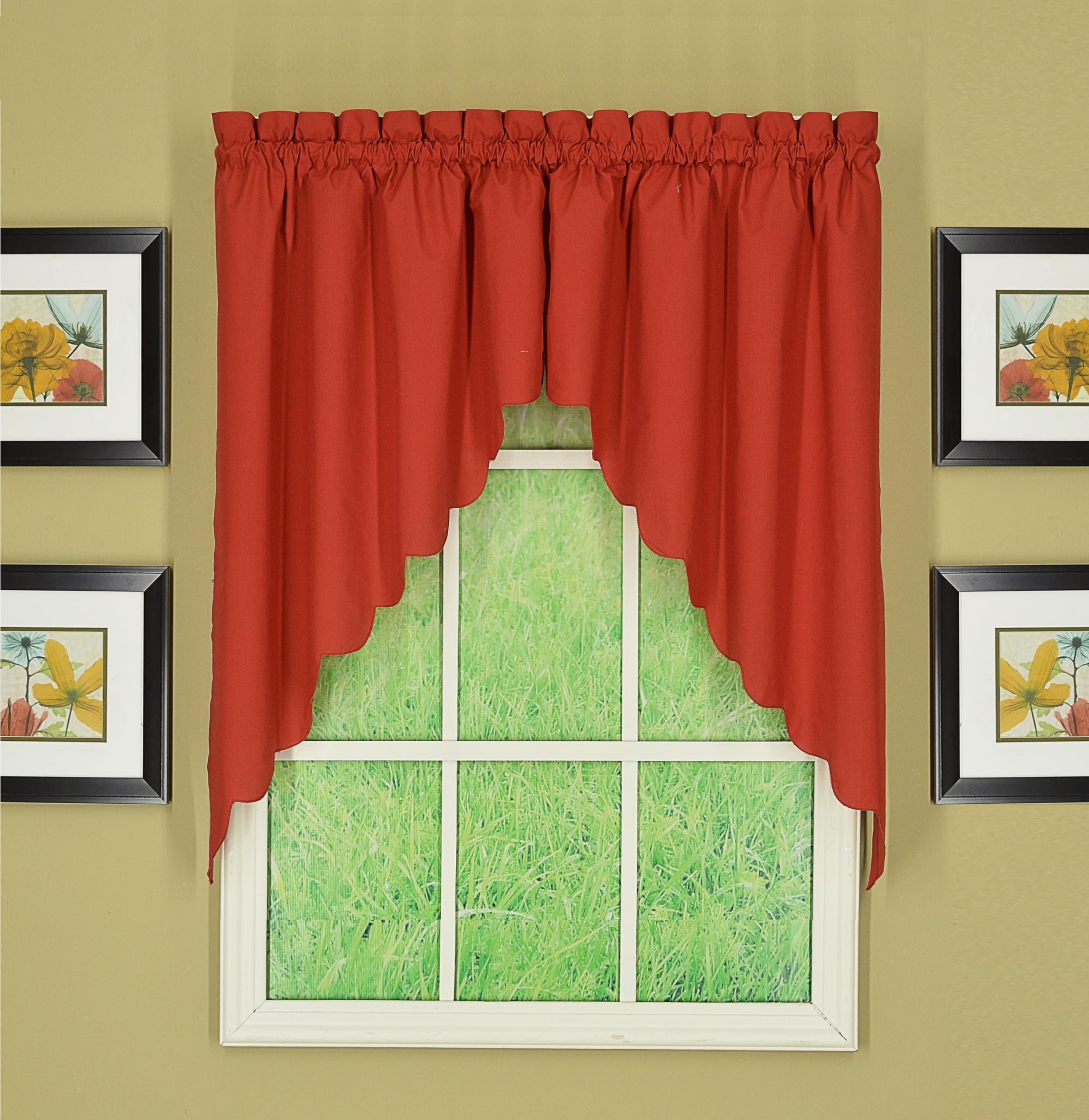Todays Curtain CA2003K Orleans 38 Swag Pair Tambour Scallop Edge Curtain, Brick Red, 60 W x 38 L