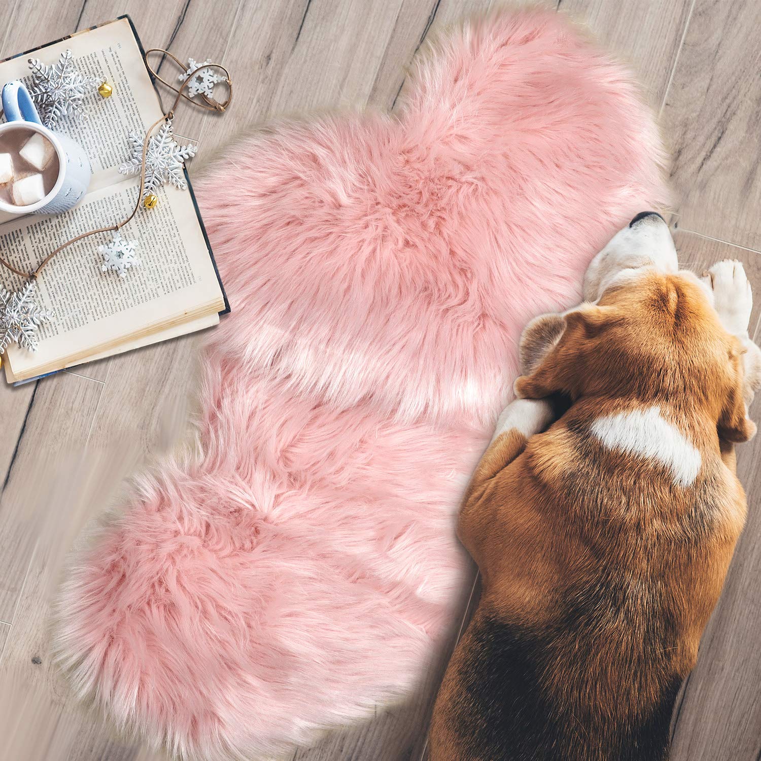 Mudder 2 Pieces Heart Shaped Rug Faux Room Fluffy Carpet Heart Shaped Door Mat For Room Bedroom, 12 X 16 Inch(Pink)