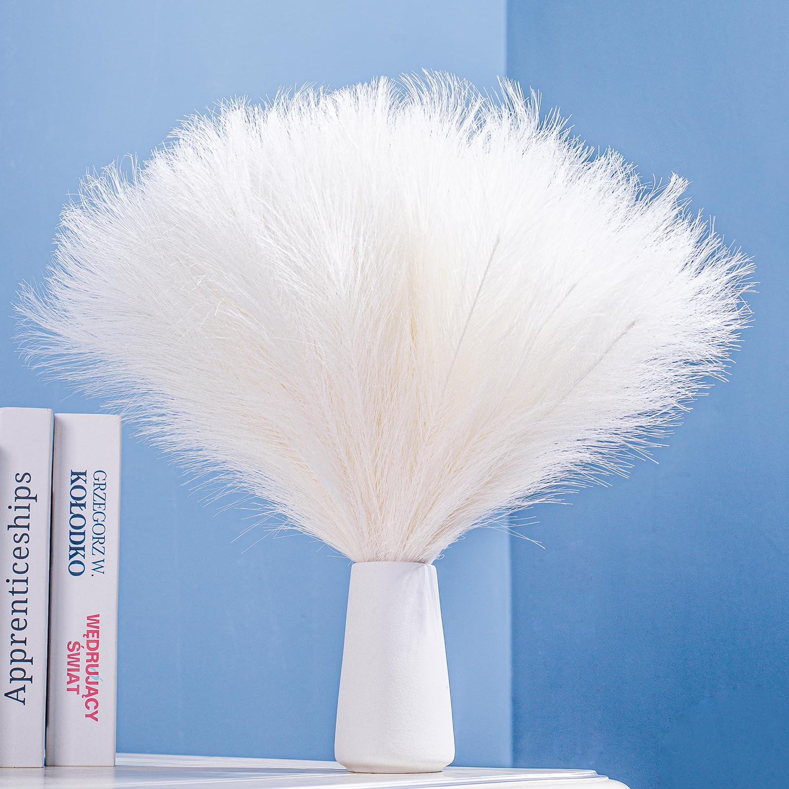 Bnecnet 10 Stems White Pampas Grass Fluffy - 17.7'' Faux Pampas Grass Decor Small Pampas Grass Fluffy Pompas Floral Arrangement 