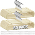 60 Pack Beige Velvet Felt Pants Hangers with 60 Hooks, Heavy Duty Space Saving Clothes Hangers with 360 Swivel Hook, Non Slip Th
