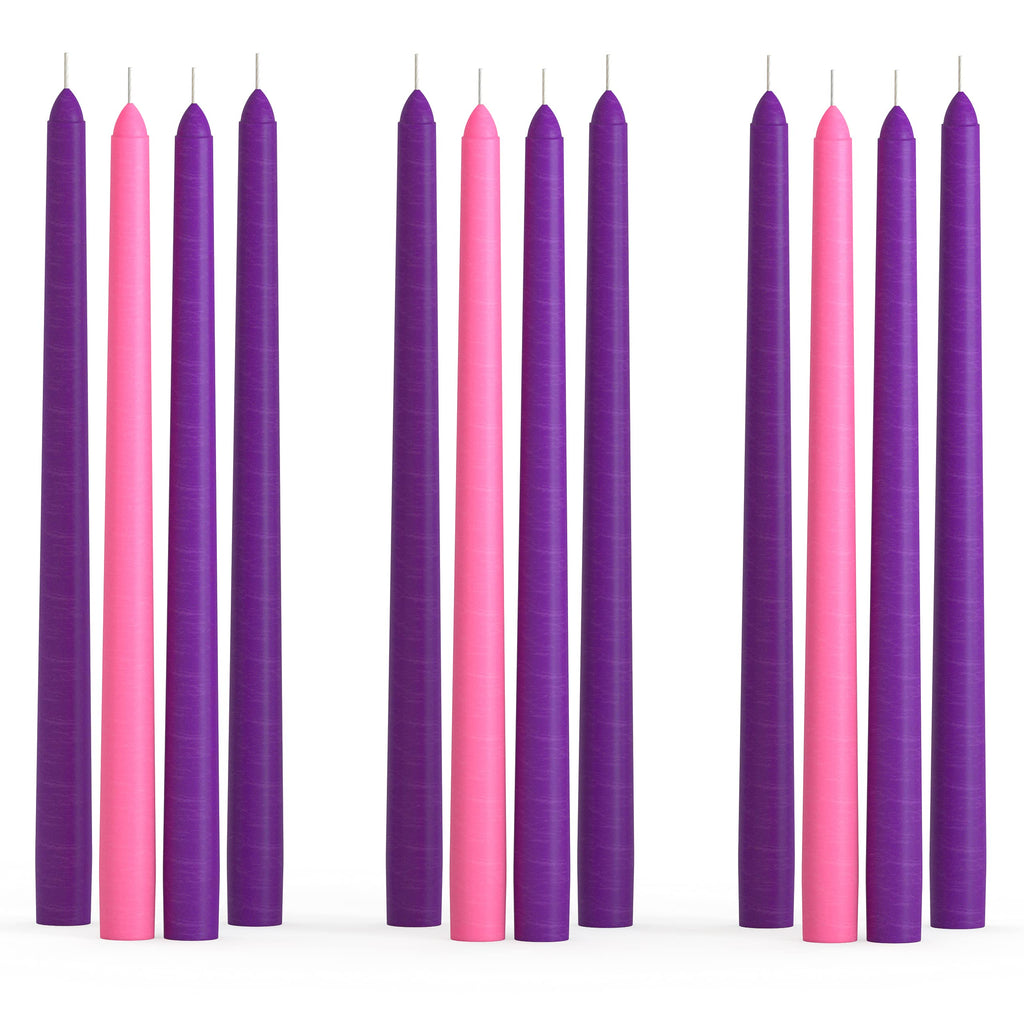 CANDWAX 12 inch Taper Advent Candles 3 Sets - Dripless Taper Candles and Unscented Candlesticks - Long Burning Tapered Candles P