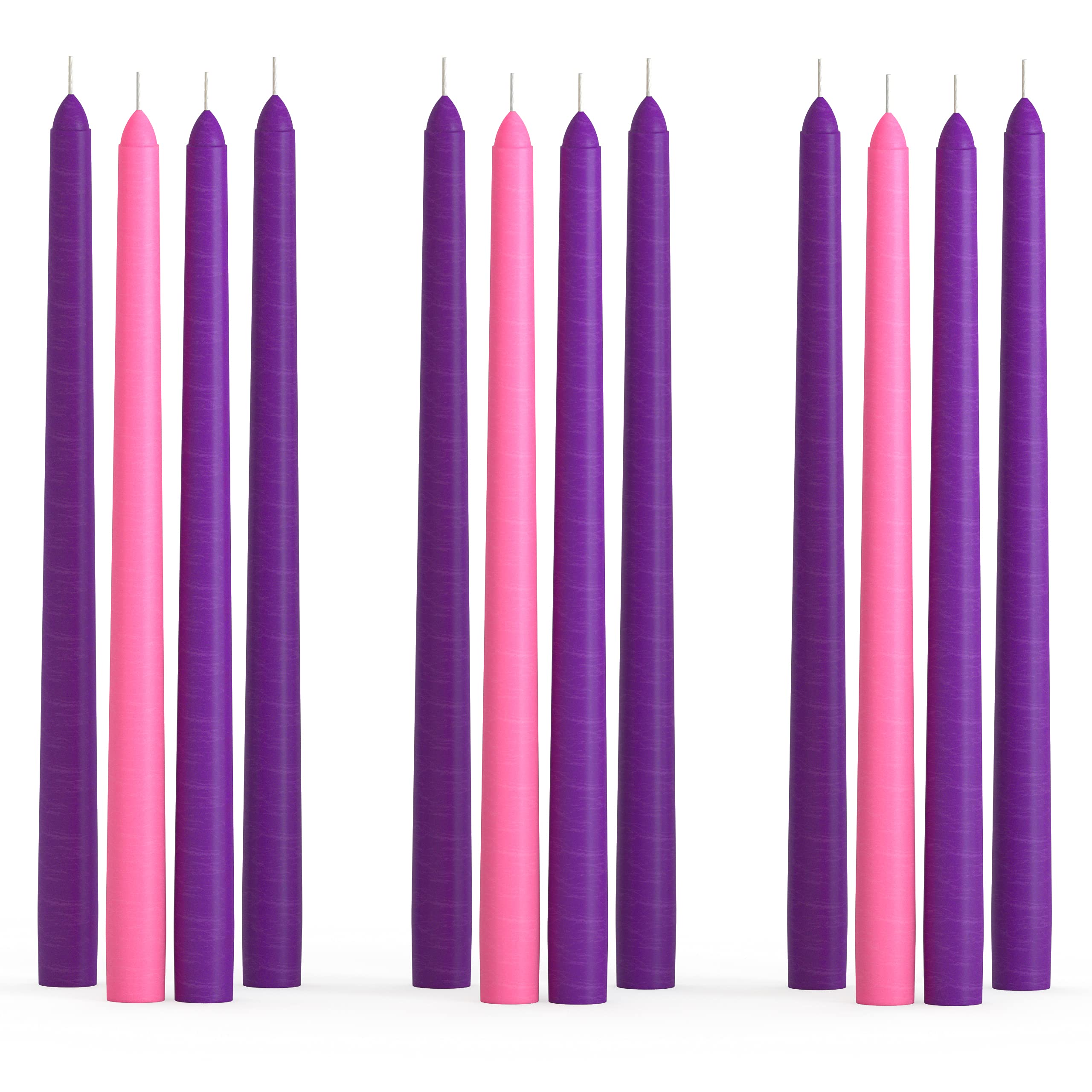 CANDWAX 12 inch Taper Advent Candles 3 Sets - Dripless Taper Candles and Unscented Candlesticks - Long Burning Tapered Candles P