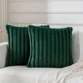 BBiggood Christmas Green Throw Pillow Covers 16x16 Set of 2, Velvet Striped Decor Cushion Covers with Back Faux Rabbit Fur Pillo