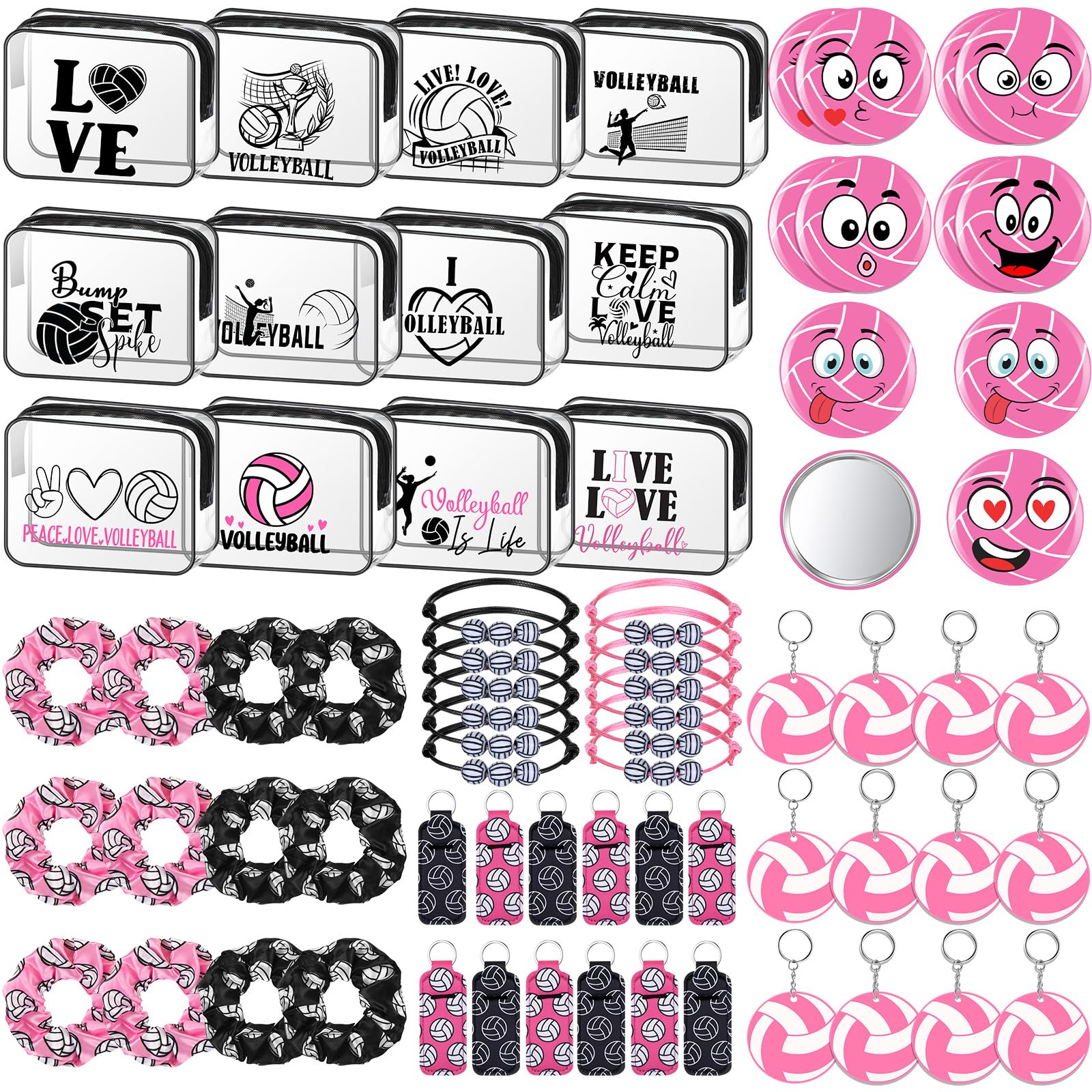 Dansydaisy 72 Pcs Volleyball Party Favors Gifts for Team Volleyball Accessories Include Cosmetic Bag Hair Scrunchies Compact Mir