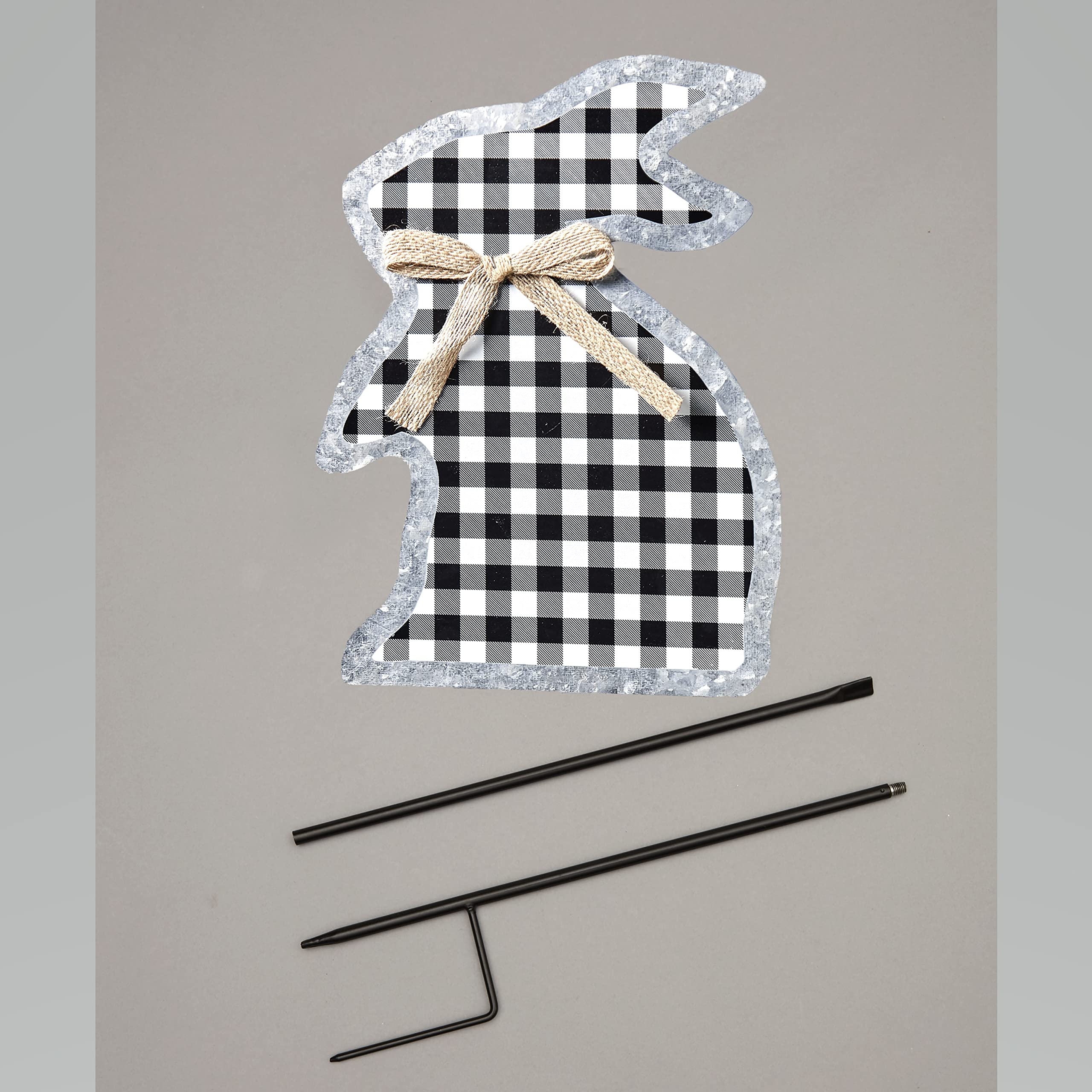 Galvanized Gingham Bunny Stakes - Standing