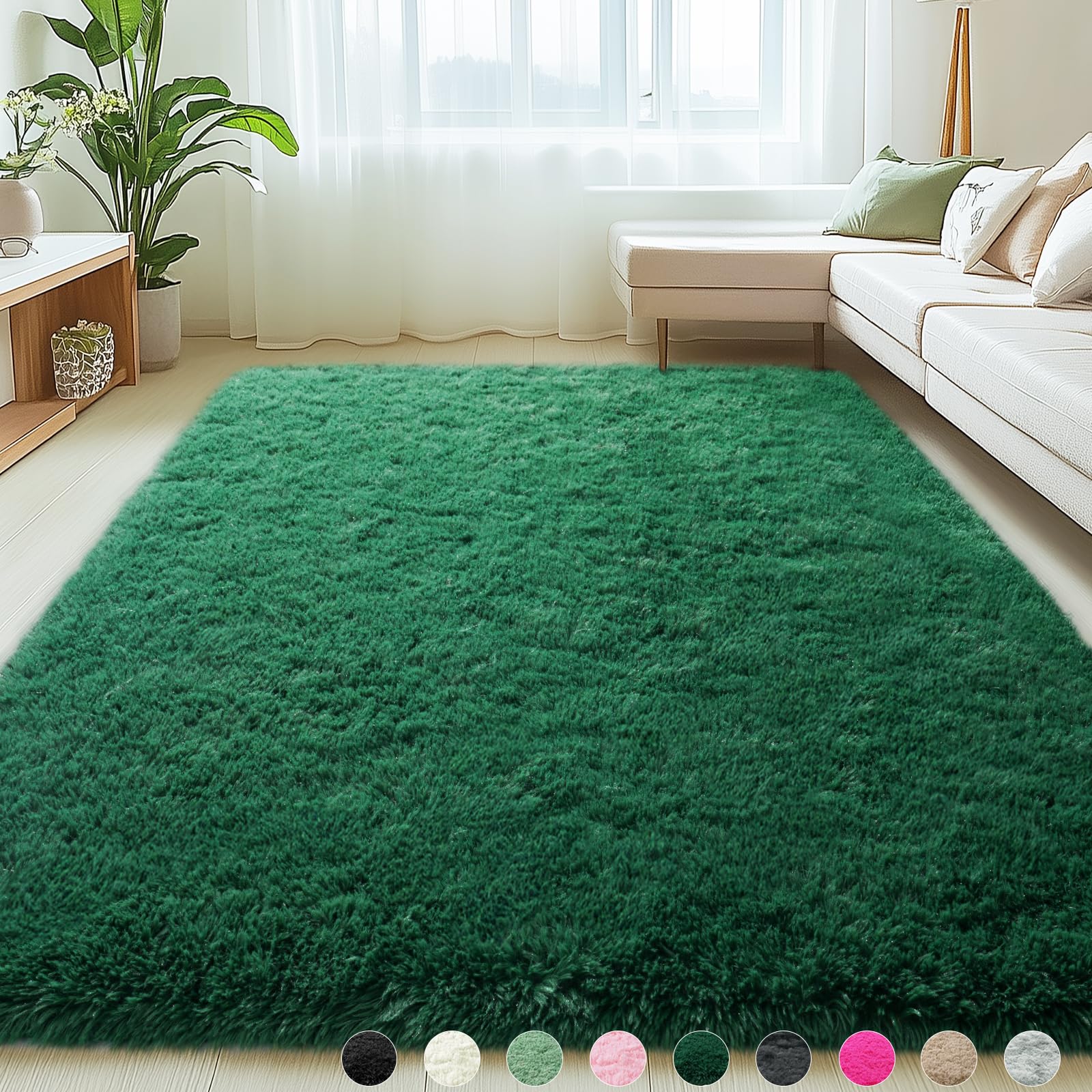 Mugorn 6 x 9 Rugs for Living Room, Large Fluffy Dark Green Area Rugs for Bedroom, Soft Carpet Shag Kids Room Rug, Non-Slip Fuzzy