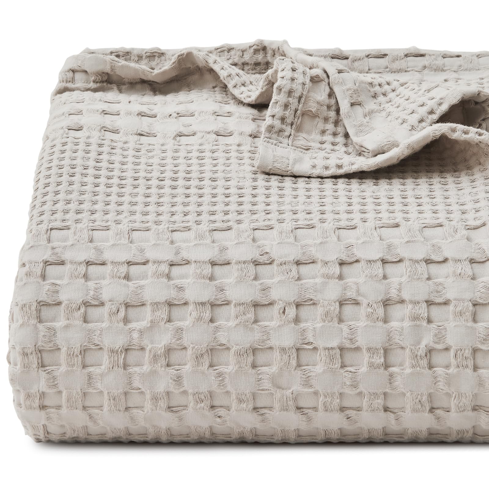 Ivellow 100% Cotton Waffle Blanket Queen Size For Bed, Breathable Soft Light Weight Blankets For Summer Spring, Skin-Friendly Wa
