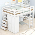 Merax Loft Bed Frame Full Size Wood with Builtin Wardrobe, Desk, Storage Shelves and Drawers, No Box Spring Needed
