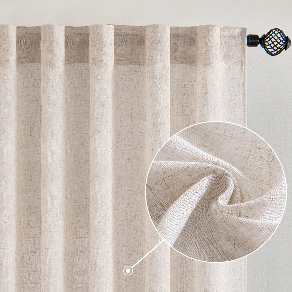 Miulee Natural White Linen Curtains 132 Inch Length 2 Panels For Bedroom Living Room, Soft Thick Linen Textured Window Drapes Se