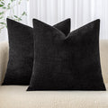 Miulee Pack Of 2 Decorative Throw Pillow Covers Soft Chenille Throw Pillows Solid Textured Euro Cushion Covers For Couch Sofa Bedroom Living Room 24X24 Inch, Black