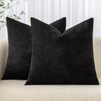 Miulee Pack Of 2 Decorative Throw Pillow Covers Soft Chenille Throw Pillows Solid Textured Euro Cushion Covers For Couch Sofa Bedroom Living Room 24X24 Inch, Black