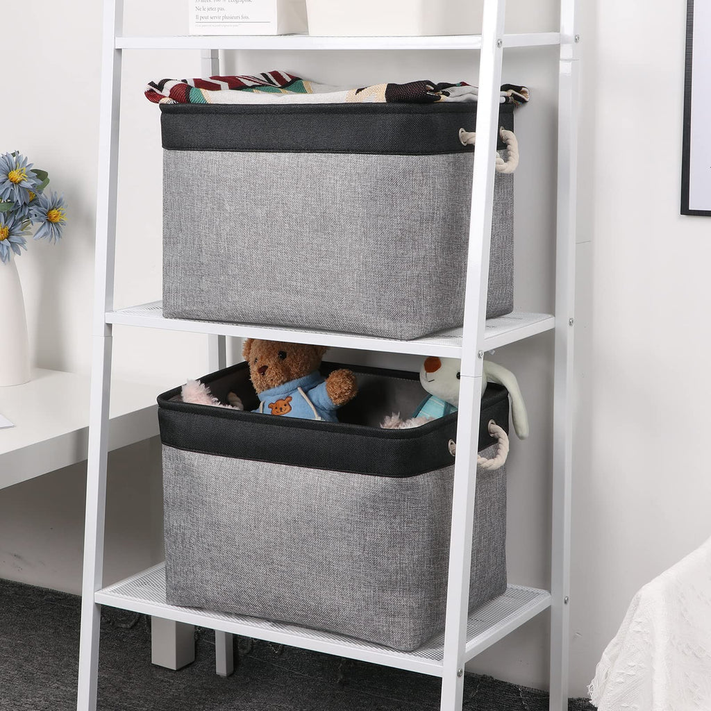 Bidtakay Fabric Storage Baskets With Handles [2-Pack] Large Canvas Organizer 16' X 11.8' X 11.8' Foldable Tall Baskets Rectan