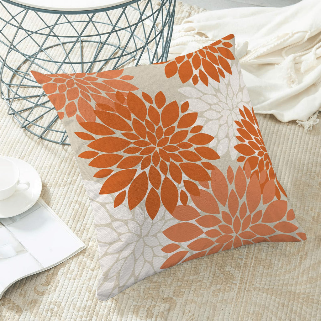 Cxmeifly Fall Burnt Orange Outdoor Pillow Covers 18X18 Inch Set Of 2 Coral White Dahlia Floral Decor Throw Pillows Modern Geomet