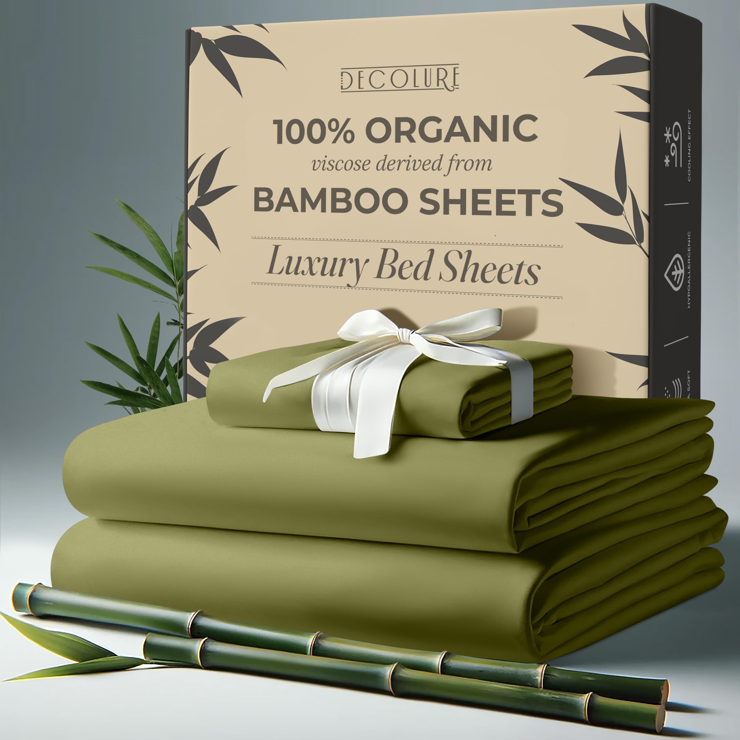 Decolure 100% Organic Viscose Derived From Bamboo Sheets Twin Size 3Pcs - Ultra Soft & Luxuriously Cooling, 17'' Deep Pocket, Do
