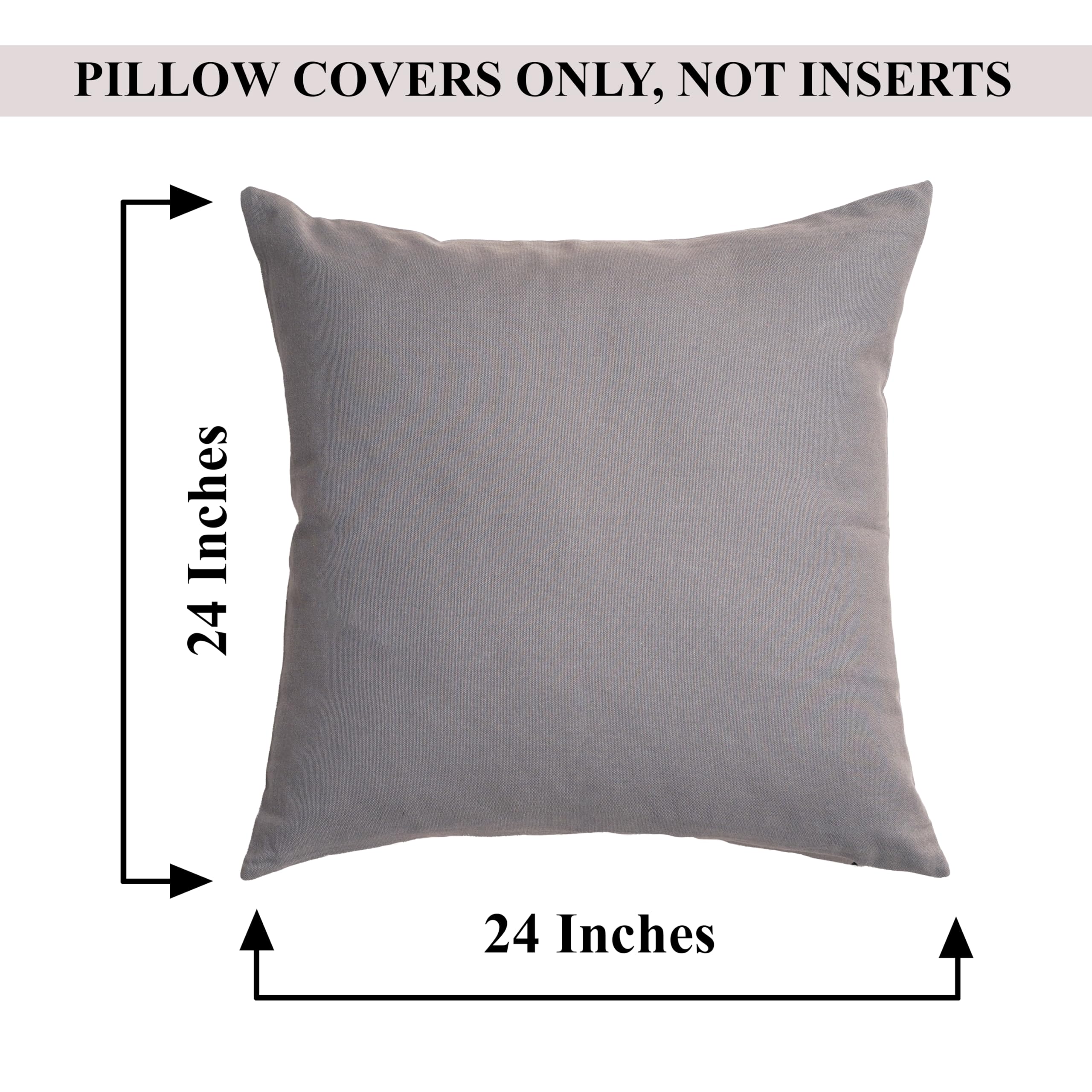 Cotton Throw Pillow Covers Gray Charcoal 24''X24'' Set Of 2 By Rely+ - Decorative Zippered Throw Pillow Covers For Couch, Sofa,
