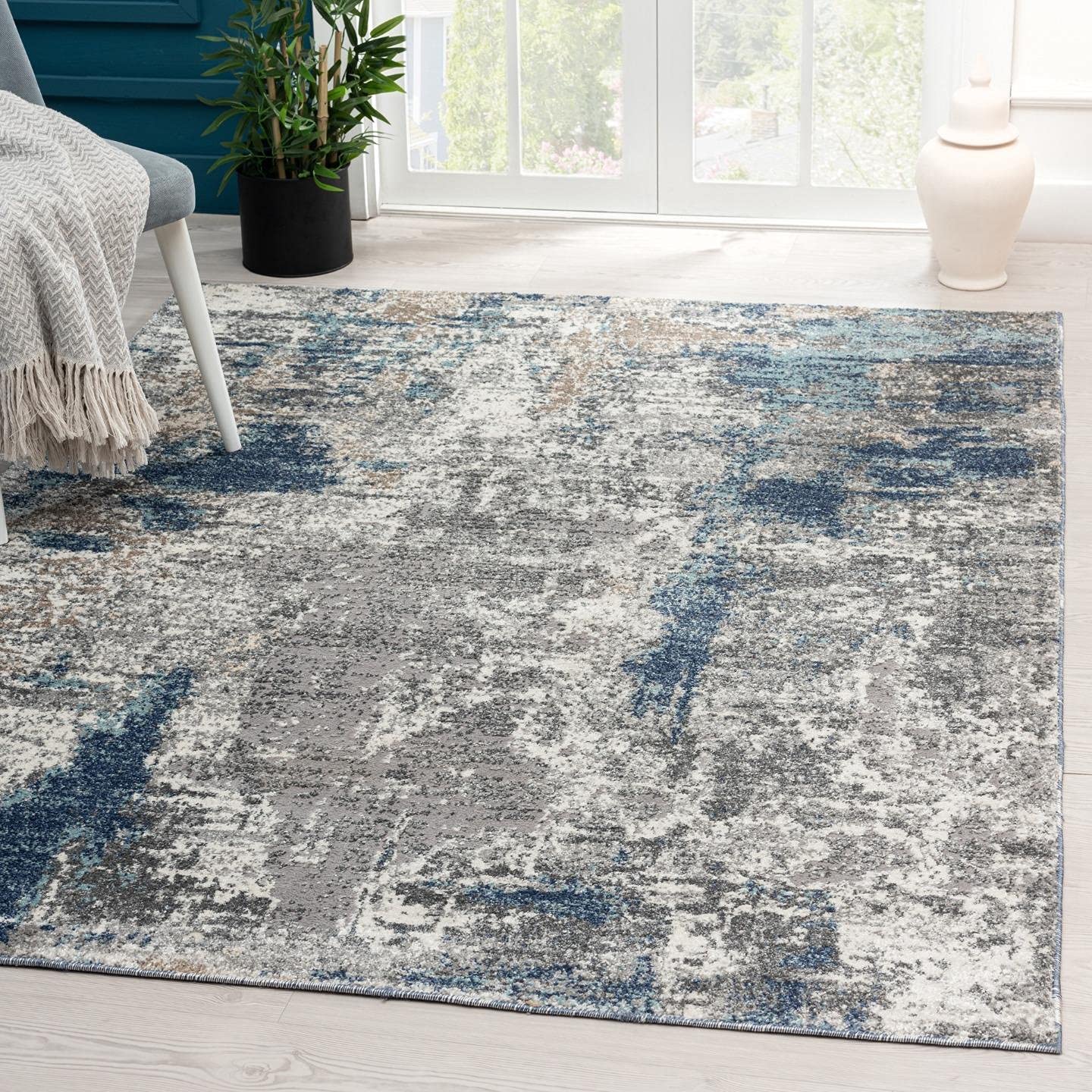 LUXE WEAVERS Euston Collection 7679 Blue 8x10 Abstract Area Rug