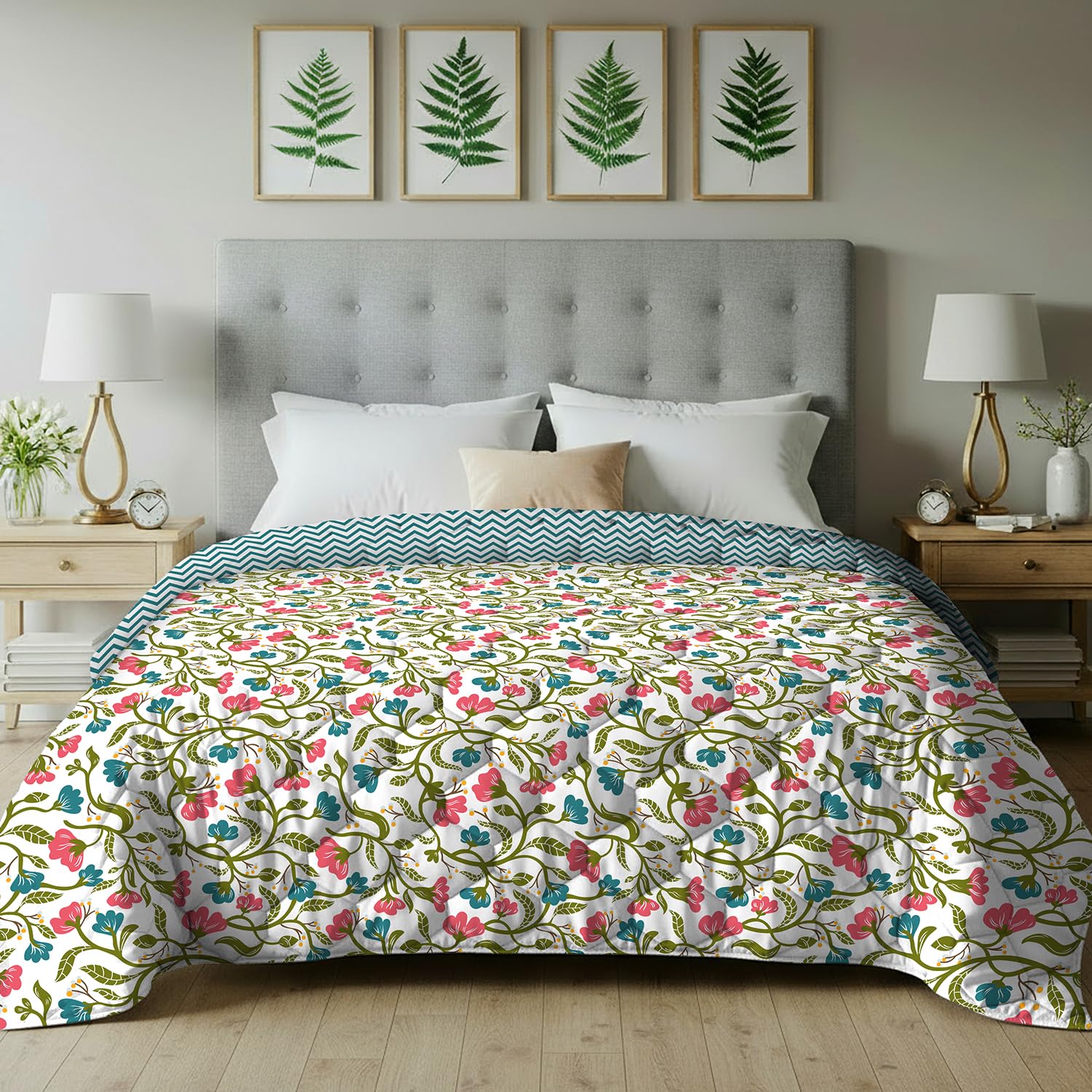 Urban Space Ac Blanket For Single Bed, 120 Gsm Microfiber 3 Layered Quilted Dohar, Soft Lightweight Reversible Printed Ac Blanke